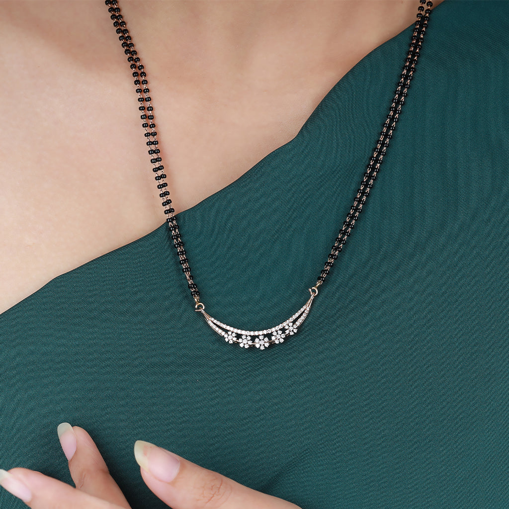 Floral Crescent Moon Diamond Mangalsutra