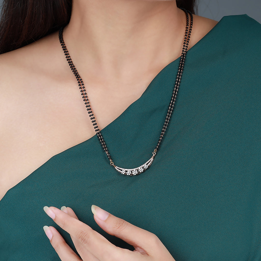 Floral Crescent Moon Diamond Mangalsutra